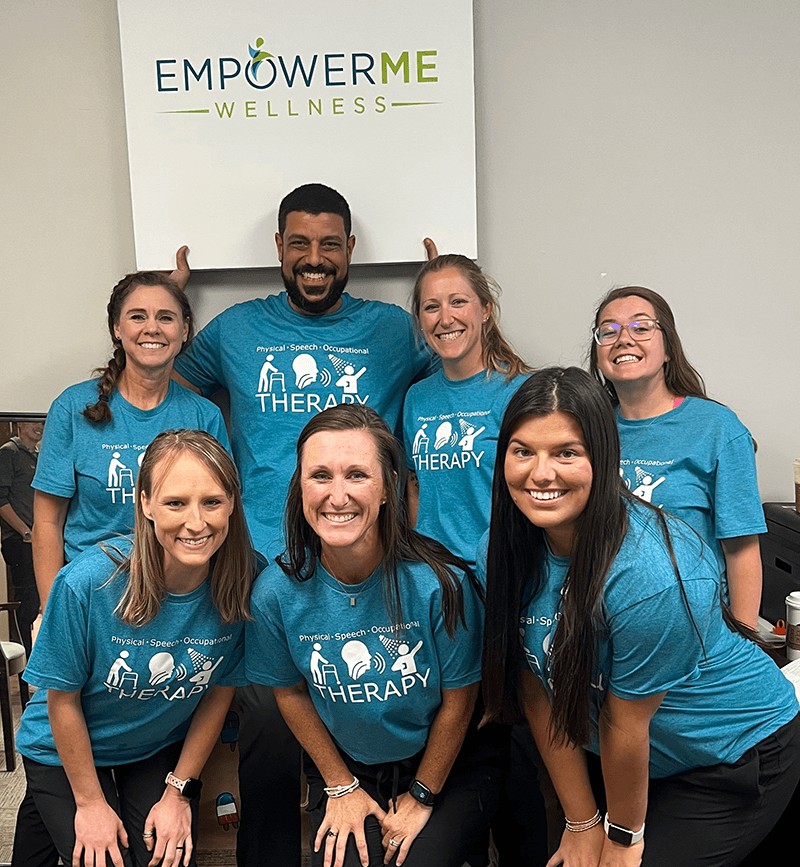 A multidisciplinary team of physical therapists, occupational therapists, and speech-language pathologists collaborating to provide care for older adults.